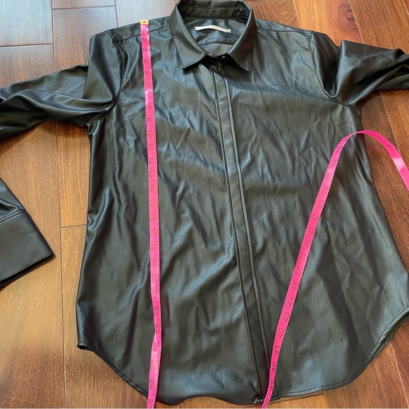 Elaine Kim Black Faux Leather Shirt Snap Button Down Collared Long Sleeve Size L - Picture 11 of 12